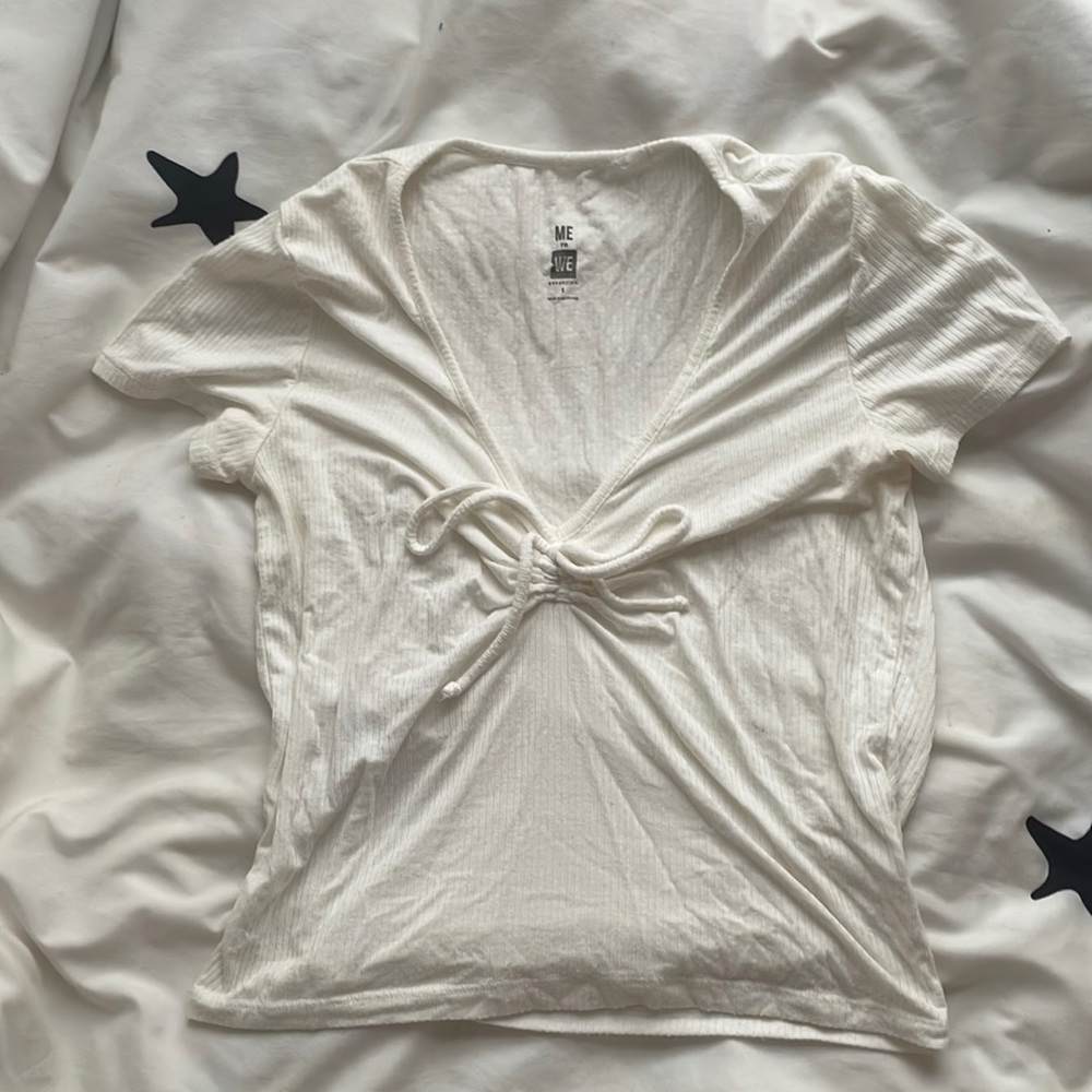 Pacsun white ribbed bow tee
